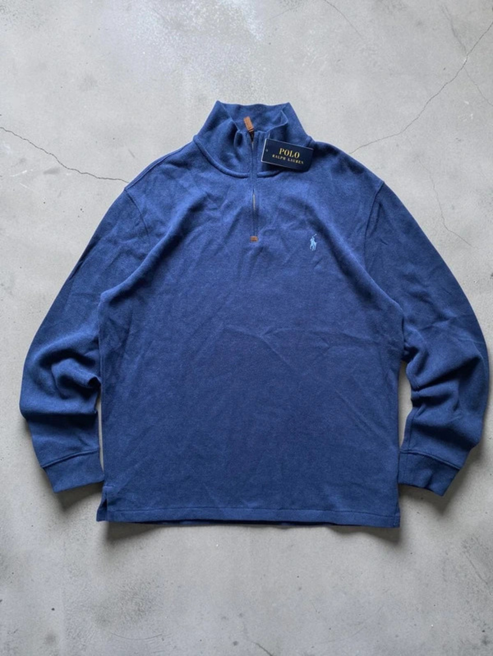 NWT Polo Ralph Lauren Men 1/4 Zip Sweater L Regular Fit Navy cotton  Pullover